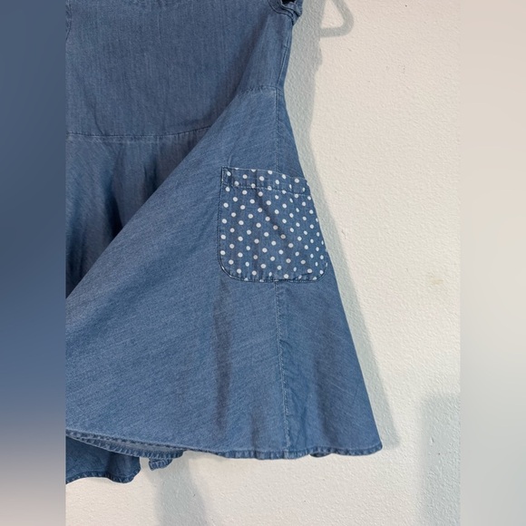 Mini Boden 6-7 blue Chambray Polka Dot Pocket Circle Dress - Picture 5 of 5